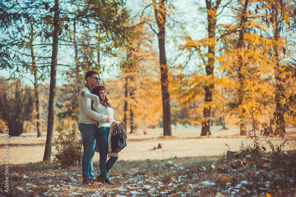 Fototapeta premium Nice couple spending carefree time in the wood