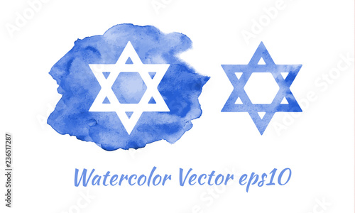 watercolor star of David, jewish symbol, emblem. vector illustration eps10