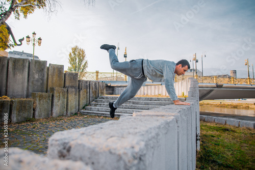 Parkour man training parkour