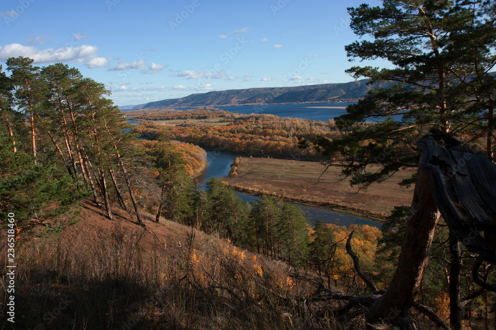 View on the Volga river and Zhiguli hills. The Autumn. View on the Volga river and Zhiguli hills. The Autumn.