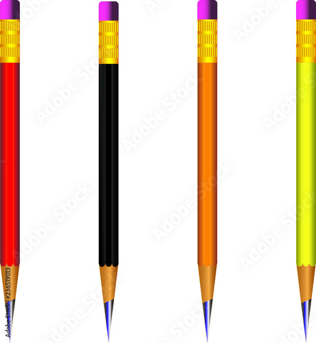 Colored pencils set. Vector set of four lead pencils on white background. Vector illustration