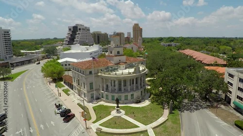 Coral Gables City Hall George Merrick Statue Aerial Fly out
