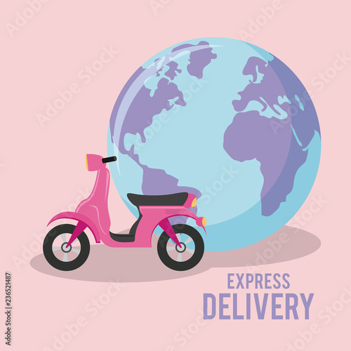delivery service motorcycle with planet earth