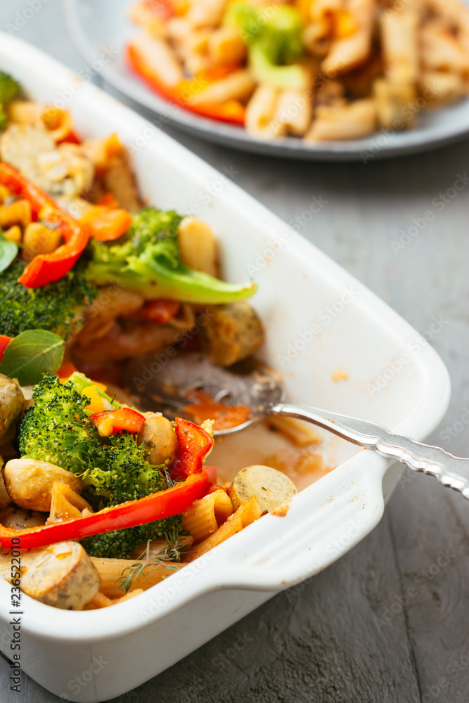 Pasta Casserole with Vegan Sausages and Vegetables Pasta Casserole with Vegan Sausages and Vegetables