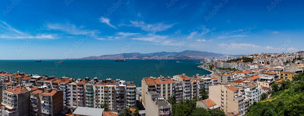 Panoramic landscape of City of Izmir (Smyrna), Turkey. Aegean sea.