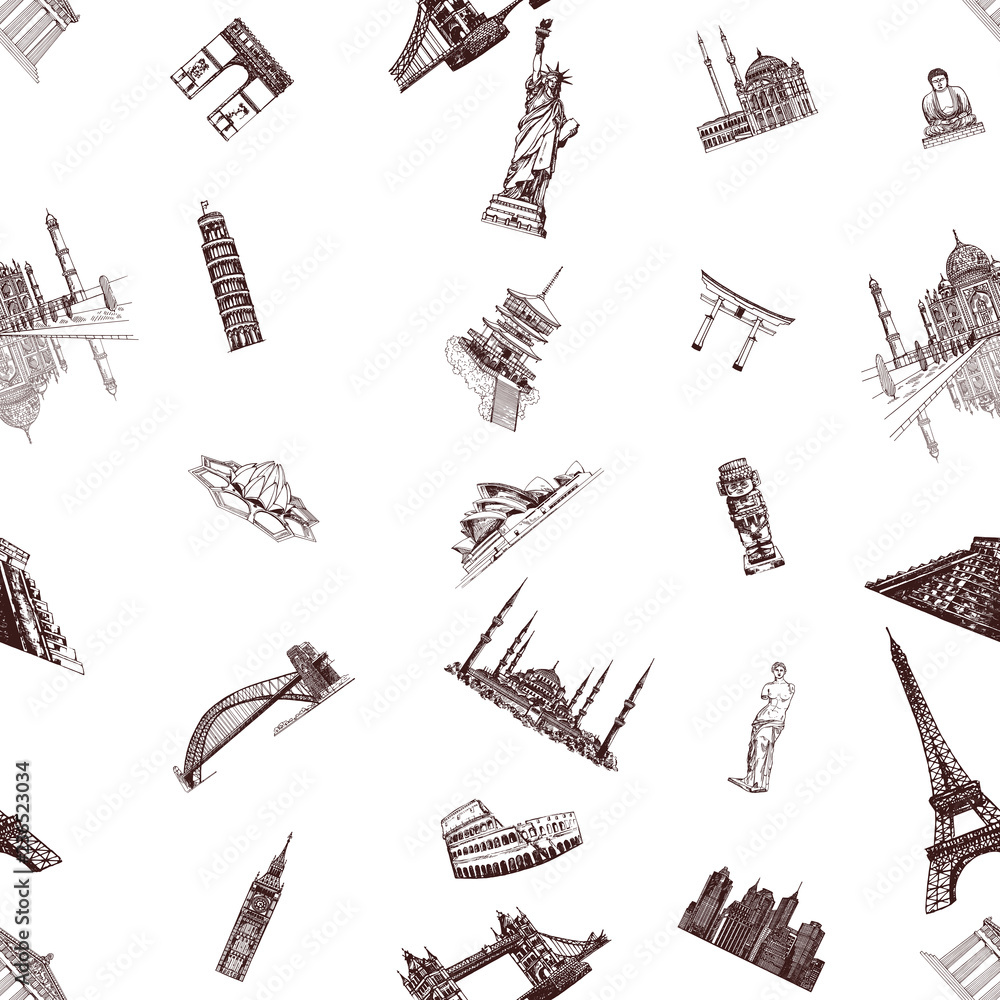 Vecteur Stock Seamless pattern of hand drawn sketch style world's ...