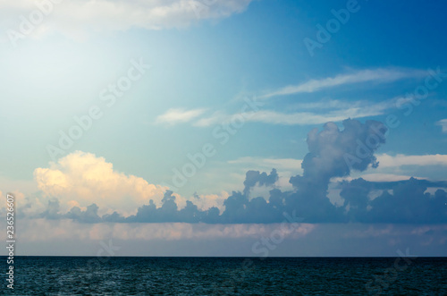 magic blue sky over the sea coast. beautiful sky. colored clouds