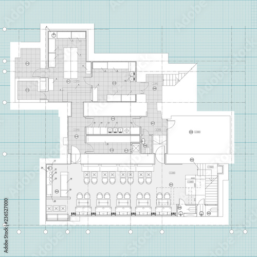 Standard cafe furniture symbols on floor plans