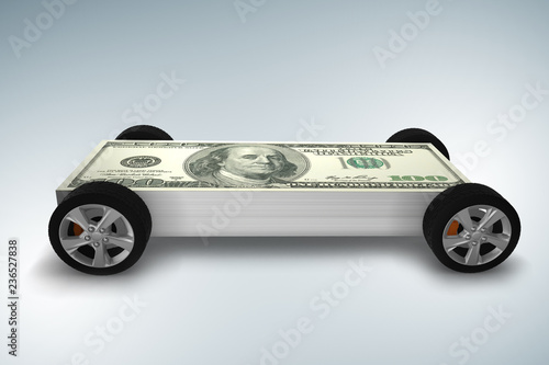 Car covered with us dollars - 3d rendering
