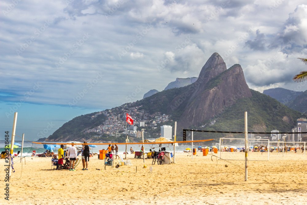 Ipanema Beach, an amazing and idyllic beach in Rio do Janeiro maybe the most known beach with Copacabana. With a wonderful beach and sports life as we can see with the volleyball fields over the sand
