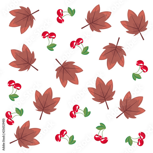 maple leaves and cherries decoration background