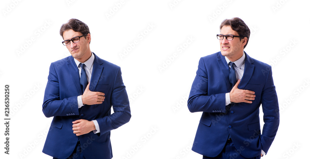 Young sick and unhappy businessman isolated on white background Young sick and unhappy businessman isolated on white background