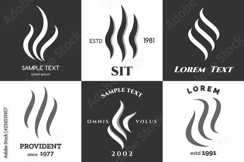 Steam logo set. Heat smell, aroma vapor or steams emblems vector illustration, steaming marks