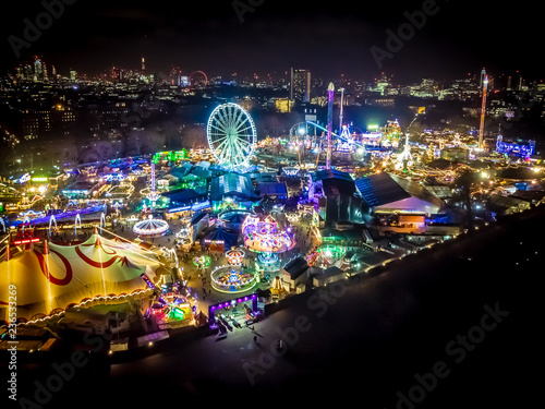 Photography Aerial view of Christmas funfair in Hyde park, London