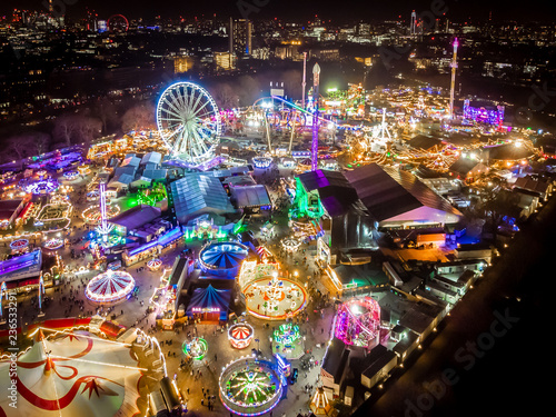 Aerial view of Christmas funfair in Hyde park, London photo