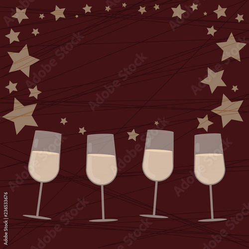 Design business Empty copy space text for Ad website promotion isolated Banner template. Filled Cocktail Wine Glasses with Scattered Stars as Confetti Stemware