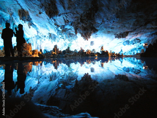 Guilin,China-December 30, 2007: The Reed Flute Cave or the Palace of Natural Arts is a landmark and tourist attraction in Guilin, Guangxi, China