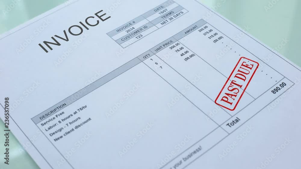 Invoice past due, worker hand stamping seal on commercial document, business Invoice past due, worker hand stamping seal on commercial document, business