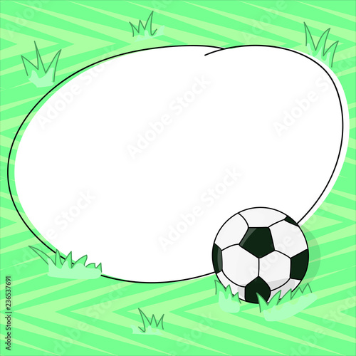 Design business concept Empty template copy space text for Ad website isolated. Soccer Ball on the Grass and Blank Outlined Round Color Shape Vector