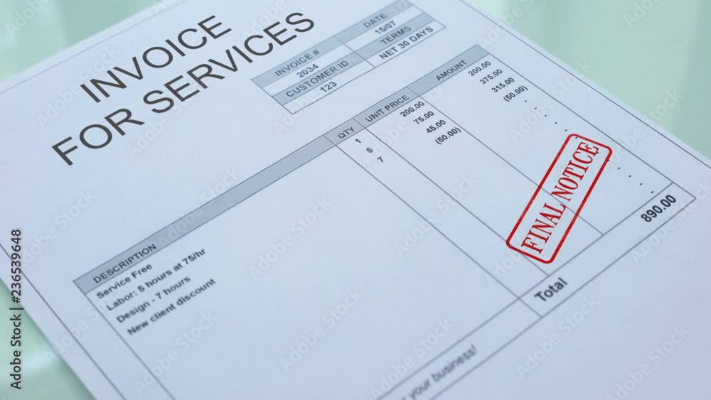 Invoice for service final notice, stamping seal on commercial document, business Invoice for service final notice, stamping seal on commercial document, business
