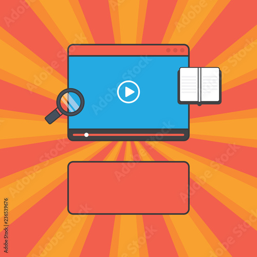 Design business concept Empty copy text for Web banners promotional material mock up template. Tablet Video Player Uploading Downloading and Magnifying Glass Text Space