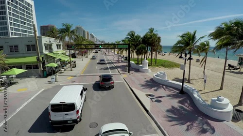 Fort Lauderdale Beach & Road Aerial Fly north Low