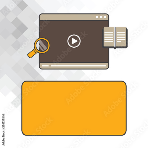 Business Empty template for Layout for invitation greeting card promotion poster voucher. Tablet Video Player Uploading Downloading and Magnifying Glass Text Space