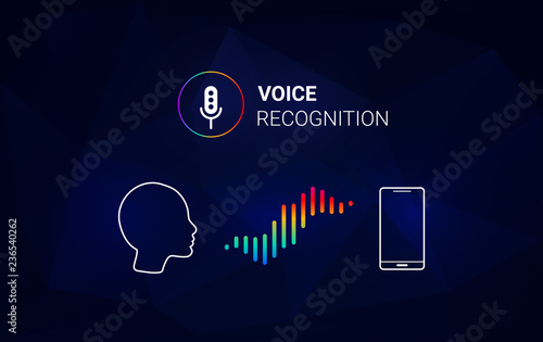 Personal assistant and voice recognition concept. Soundwave intelligent technologies. Microphone icon. Vector illustration. Voice assistant logo.Communication with phone. 
