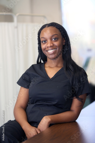 Portrait of a young attractive African American healthcare professional.  