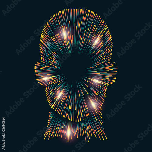 concept of space exploration, shape of human with outer space