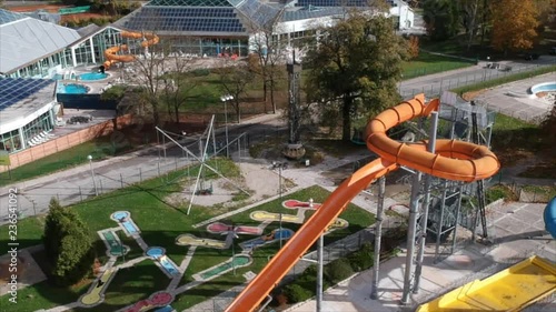 Water slide in autumn, drone shot. photo