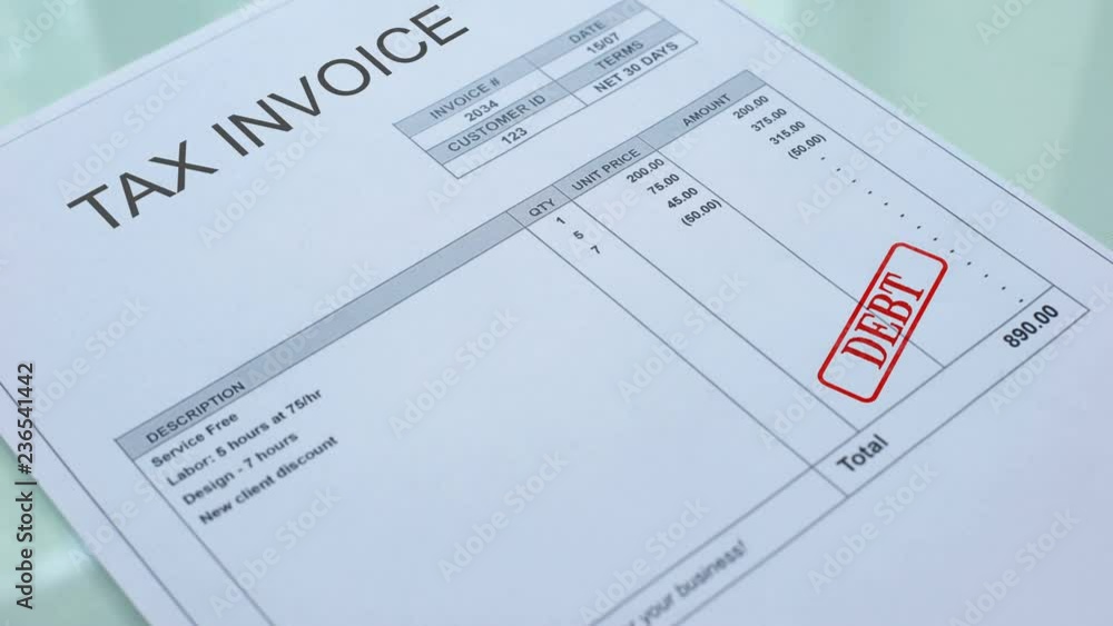 Tax invoice debt, worker hand stamping seal on commercial document, business Tax invoice debt, worker hand stamping seal on commercial document, business