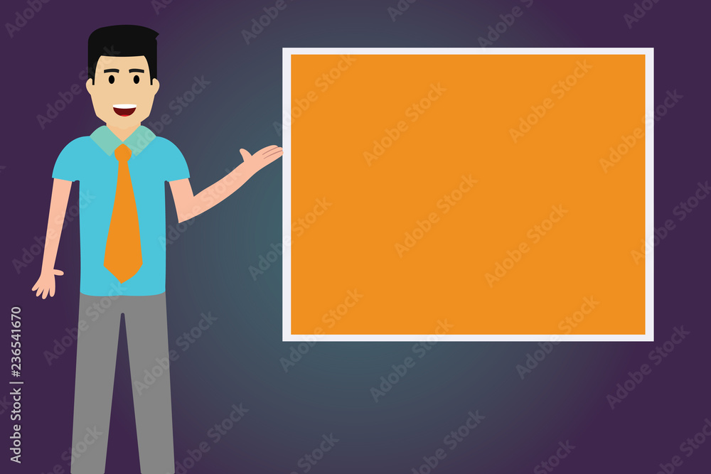 Business Empty template for Layout for invitation greeting card promotion poster voucher. Man with Tie Standing Talking Presenting Blank Color Square Board Vector Business Empty template for Layout for invitation greeting card promotion poster voucher. Man with Tie Standing Talking Presenting Blank Color Square Board Vector