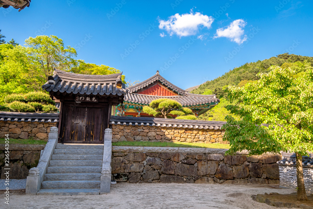 Landscape of Hwaeomsa Temple, An ancient Korean Buddhist temple in Jirisan National Park.