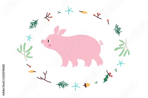 Cute Pig. Vector illustrtion. Minimalistic design, children s picture. Print for clothes, dishes etc photo