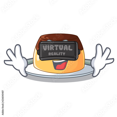Virtual reality caramel chocolate pudding on cartoon funny