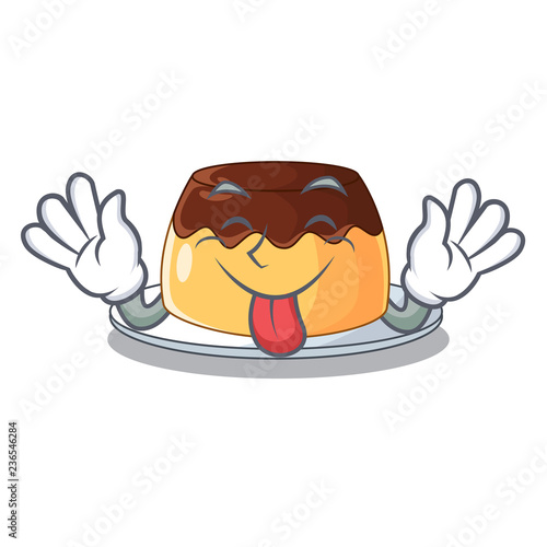 Tongue out chocolate coffee pudding isolated on mascot