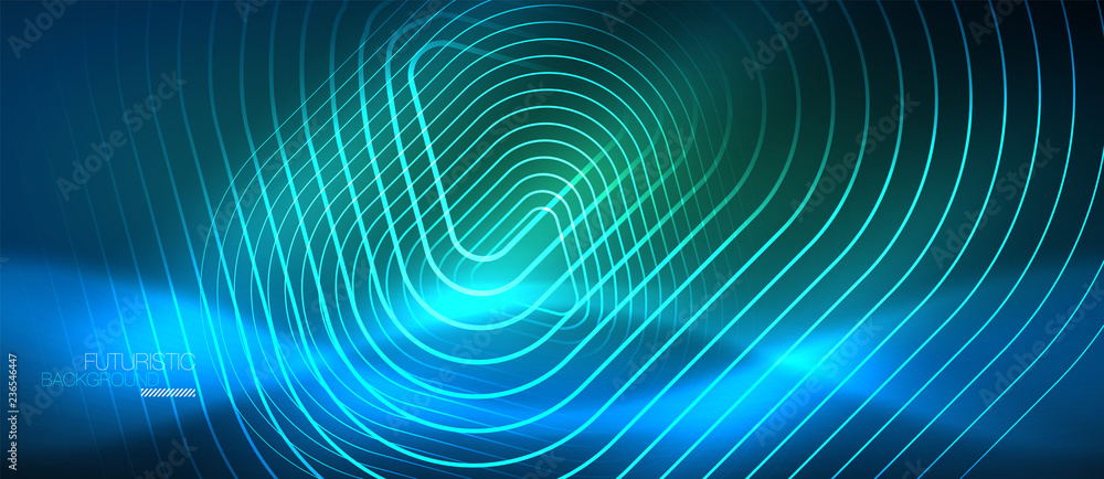 Neon glowing techno lines, hi-tech futuristic abstract background template with geometric shapes Neon glowing techno lines, hi-tech futuristic abstract background template with geometric shapes