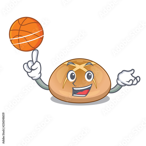 With basketball hot cross buns on cutting cartoon