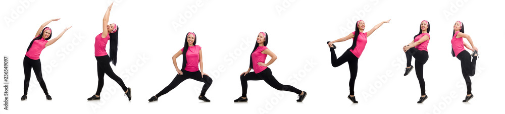 Woman doing exercises on white Woman doing exercises on white