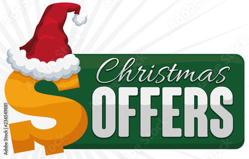Money Symbol with Santa's Hat for Christmas Offers, Vector Illustration