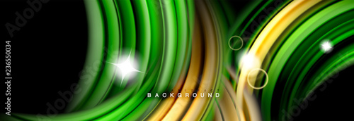 Mixing color waves on black, liquid flowing shapes