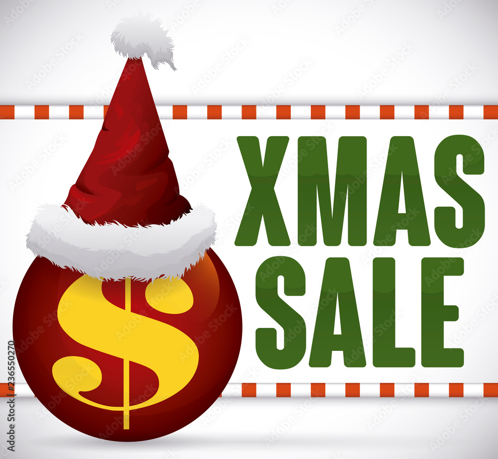 Φωτογραφία Santa's Hat over Ball in Promotional Sign for Xmas Sale, Vector Illustration
