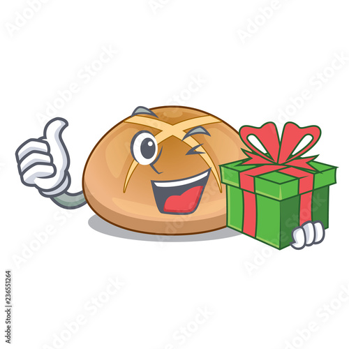 With gift cartoon with buns traditional hot cross