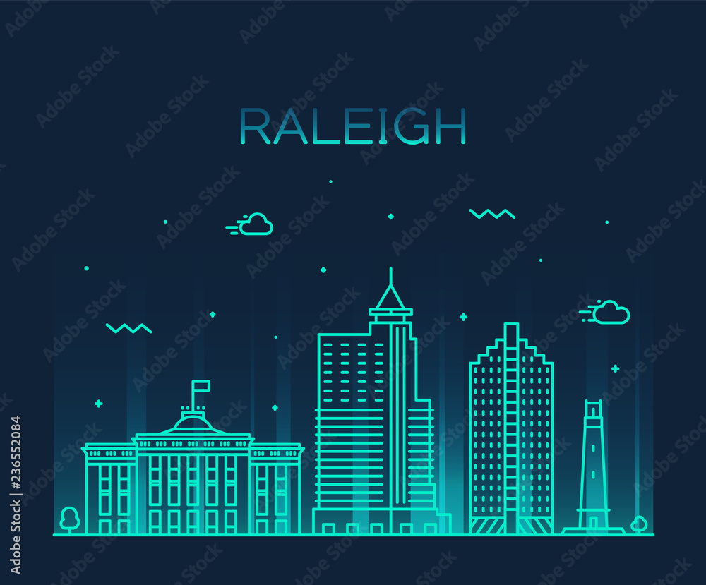 Fototapeta Raleigh skyline North Carolina USA vector linear