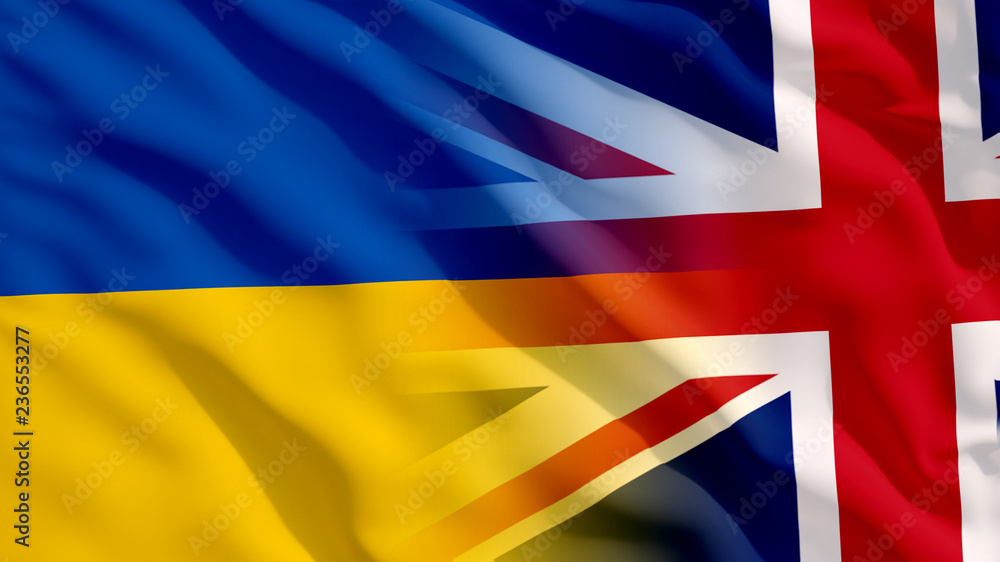 Waving UK and Ukraine Flags