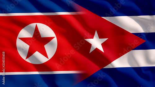 Canvas Print Waving North Korea and Cuba Flags