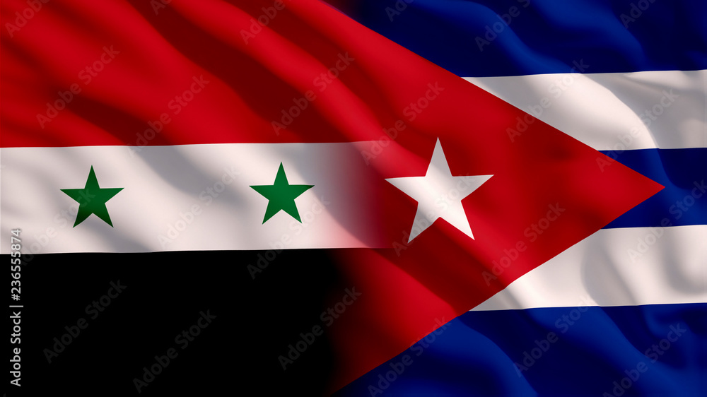 Waving Syria and Cuba Flags Waving Syria and Cuba Flags