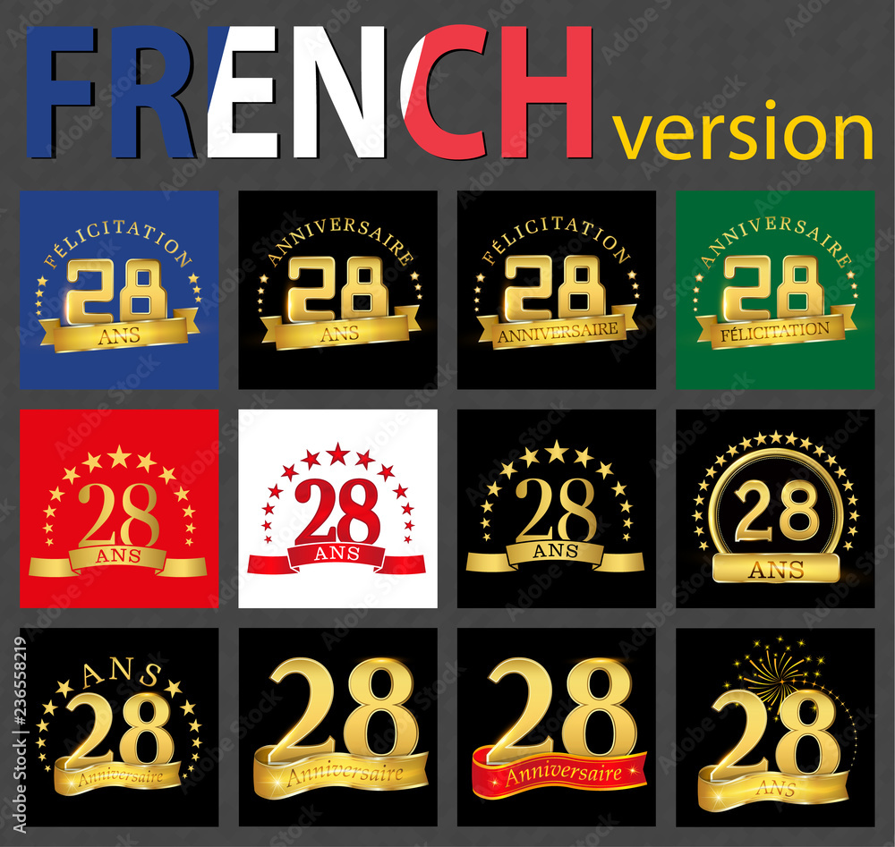 French set of number 28 templates