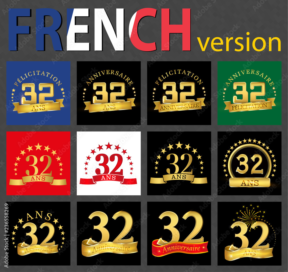 French set of number 32 templates